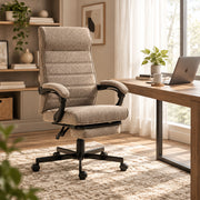 Linen High Back Office Chair with Footrest - Brown-Task Chairs-DECOROLALA