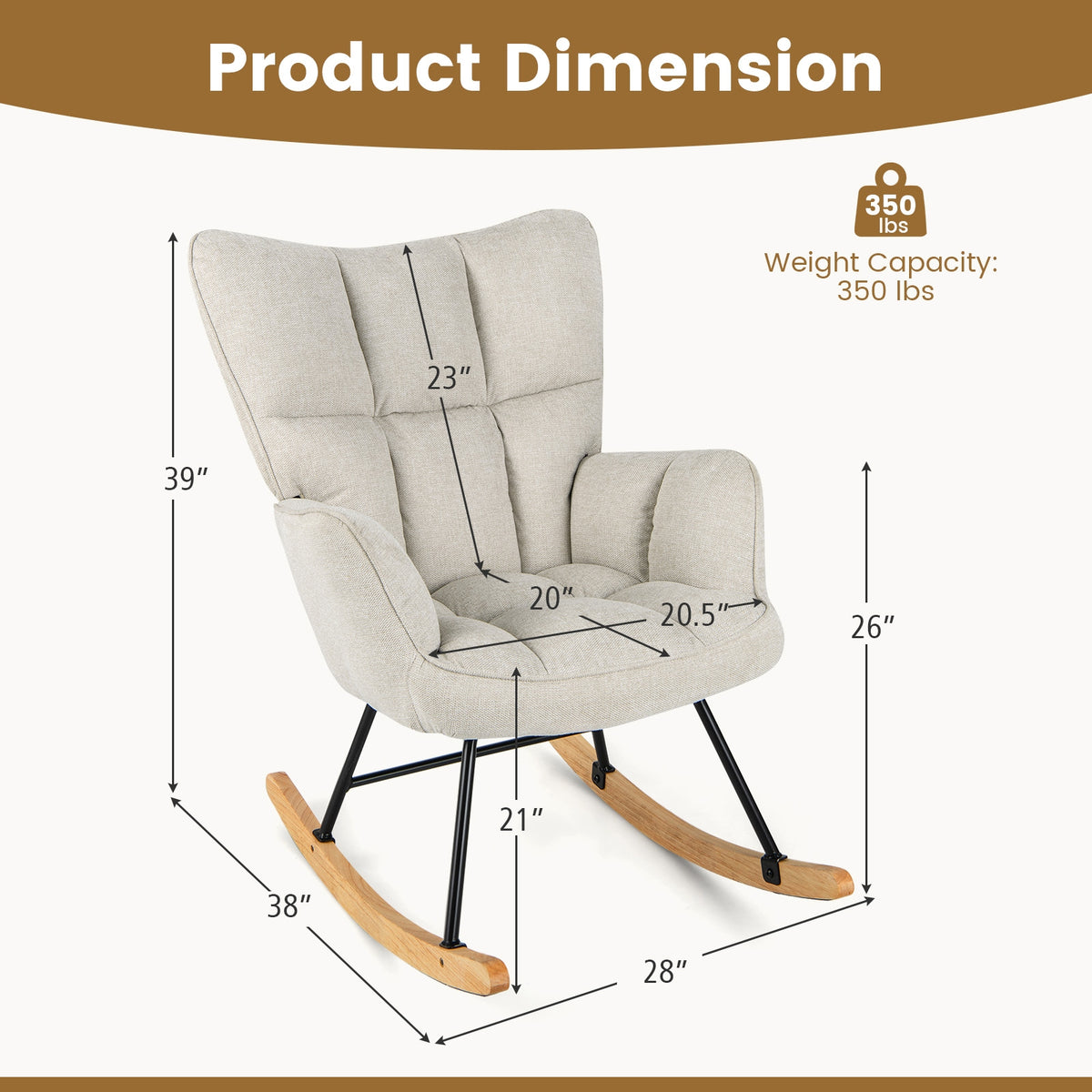 Linen Nursery Rocking Chair with High Backrest and Padded Armrests-White-Accent Chairs-DECOROLALA