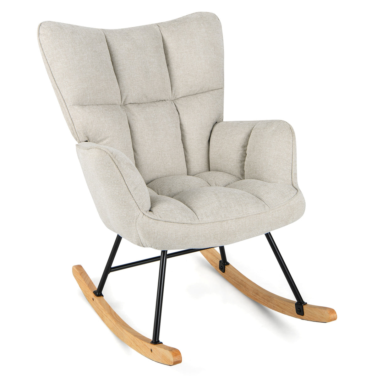 Linen Nursery Rocking Chair with High Backrest and Padded Armrests-White-Accent Chairs-DECOROLALA