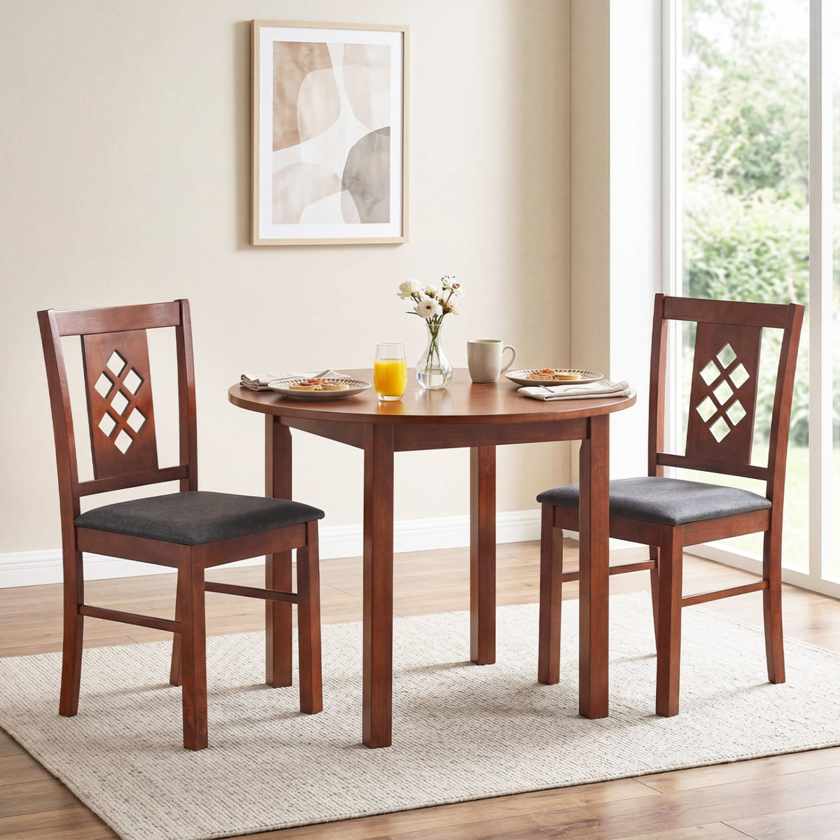 Linen Style Upholstered Kitchen Chairs with Wood Frames Set of 2-Cherry-Dining Chairs-DECOROLALA