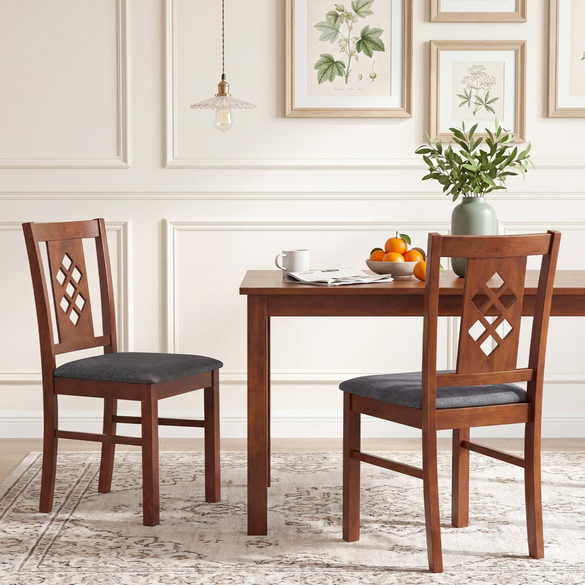 Linen Style Upholstered Kitchen Chairs with Wood Frames Set of 2-Cherry-Dining Chairs-DECOROLALA