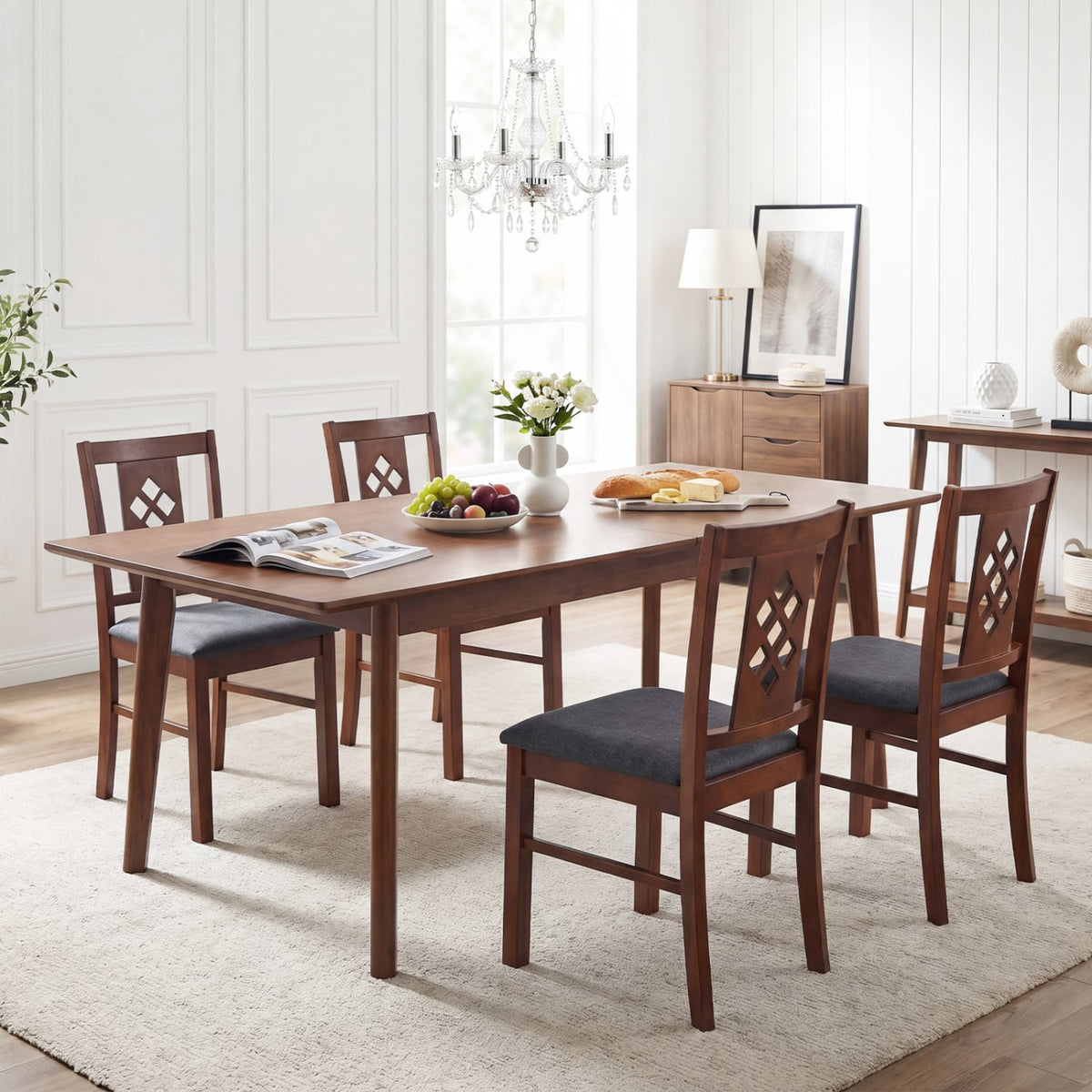 Linen Style Upholstered Kitchen Chairs with Wood Frames Set of 4-Cherry-Dining Chairs-DECOROLALA