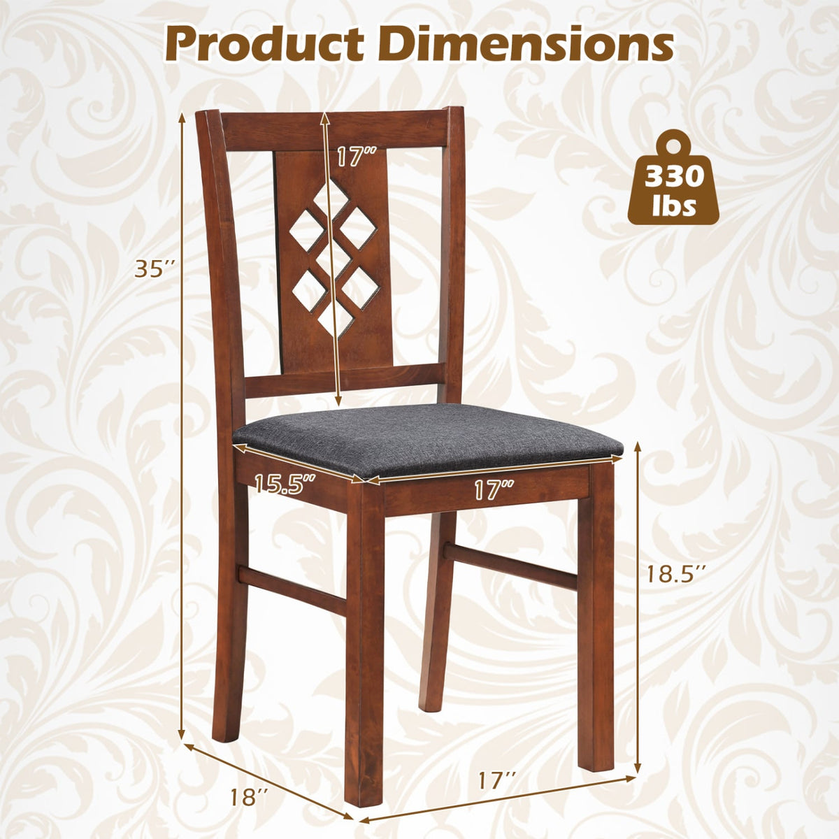 Linen Style Upholstered Kitchen Chairs with Wood Frames Set of 4-Cherry-Dining Chairs-DECOROLALA