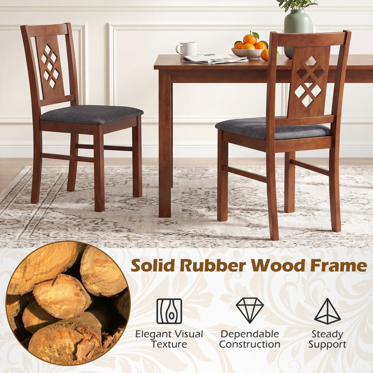 Linen Style Upholstered Kitchen Chairs with Wood Frames Set of 4-Cherry-Dining Chairs-DECOROLALA