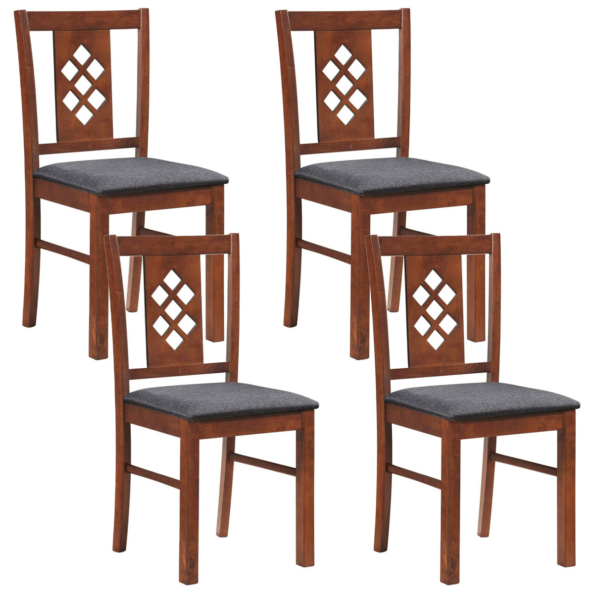 Linen Style Upholstered Kitchen Chairs with Wood Frames Set of 4-Cherry-Dining Chairs-DECOROLALA