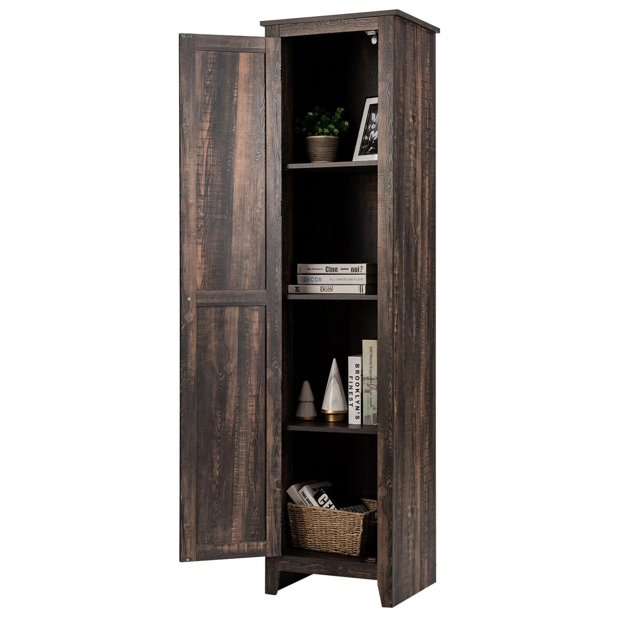 Linen Tower Bathroom Storage Cabinet - Walnut 17"x16"x72"-Floor Cabinets-DECOROLALA
