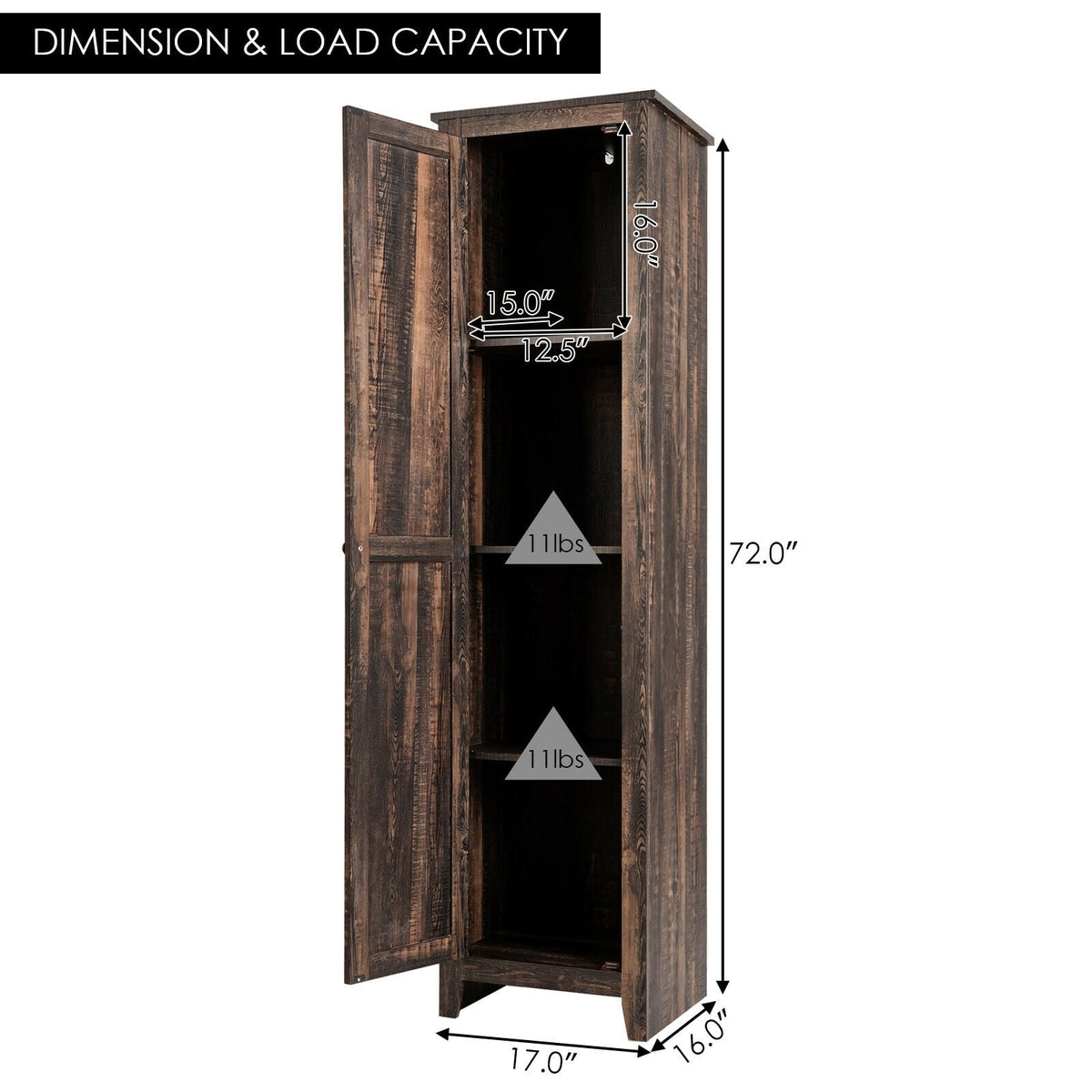 Linen Tower Bathroom Storage Cabinet - Walnut 17"x16"x72"-Floor Cabinets-DECOROLALA