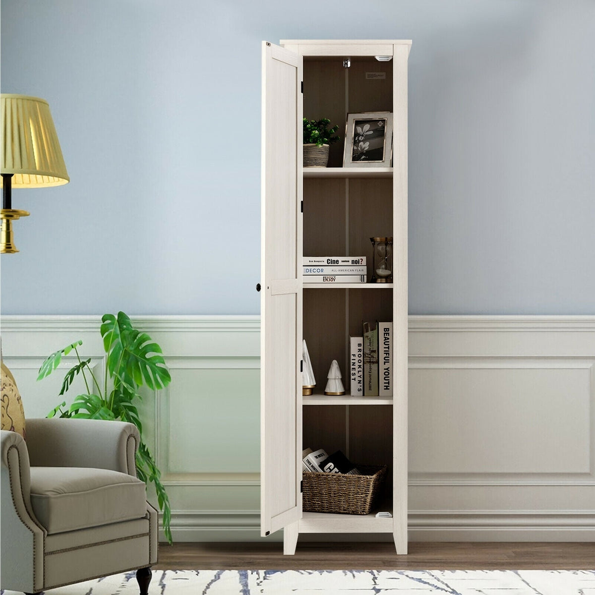 Linen Tower Bathroom Storage Cabinet - Walnut 17"x16"x72"-Floor Cabinets-DECOROLALA