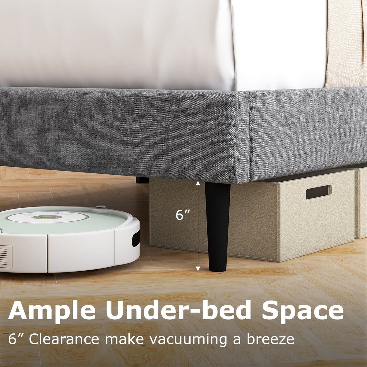 Linen Upholstered Platform Twin/Queen Bed Frame with Wingback Headboard-Queen Size-Simple Bed Frame-DECOROLALA