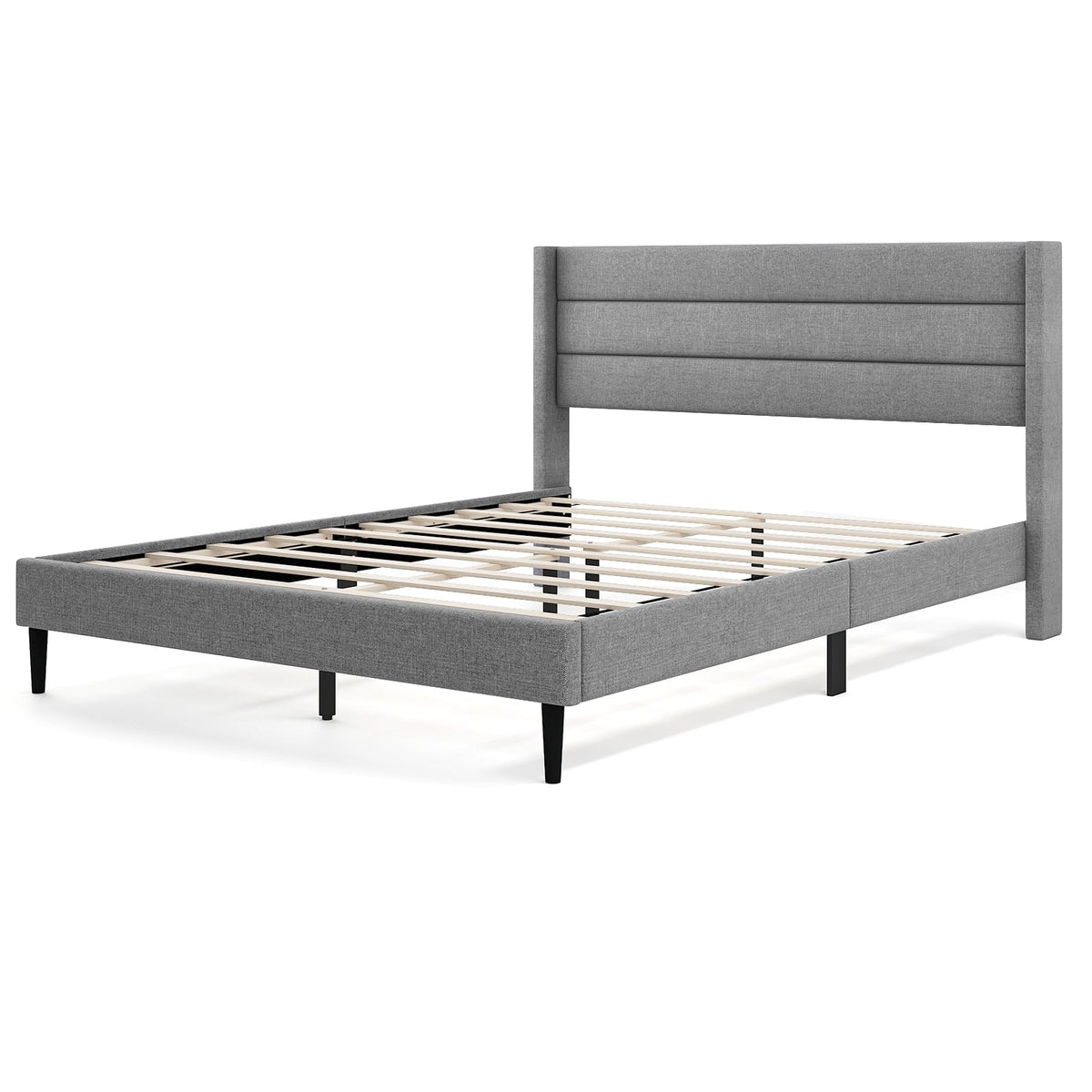 Linen Upholstered Platform Twin/Queen Bed Frame with Wingback Headboard-Queen Size-Simple Bed Frame-DECOROLALA