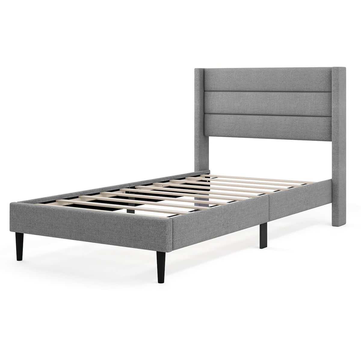 Linen Upholstered Platform Twin/Queen Bed Frame with Wingback Headboard-Twin Size-Simple Bed Frame-DECOROLALA