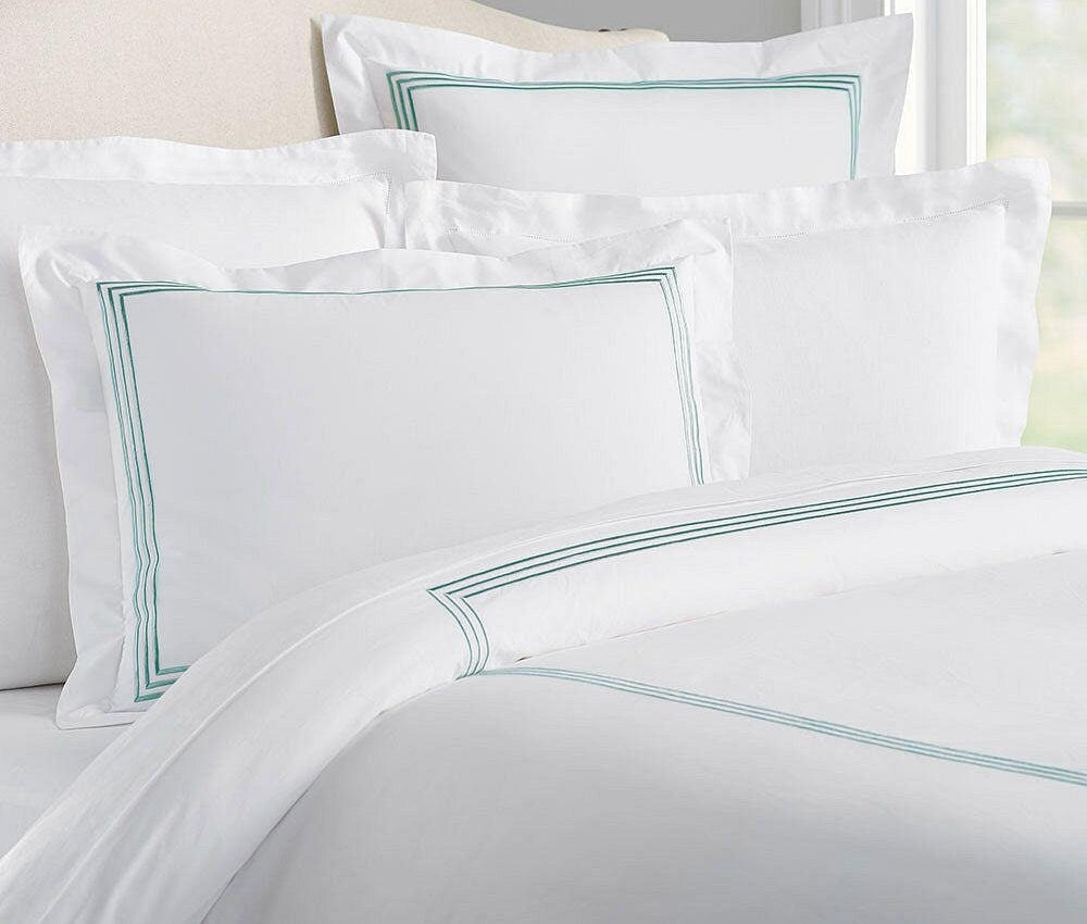 Lines Cotton Sateen Embroidered Edge Duvet Cover Set-Duvet Cover-DECOROLALA