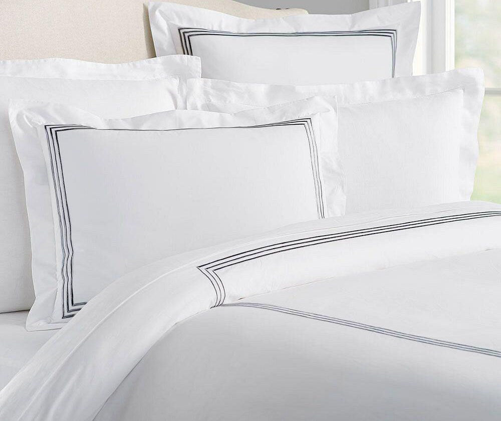 Lines Cotton Sateen Embroidered Edge Duvet Cover Set-Duvet Cover-DECOROLALA