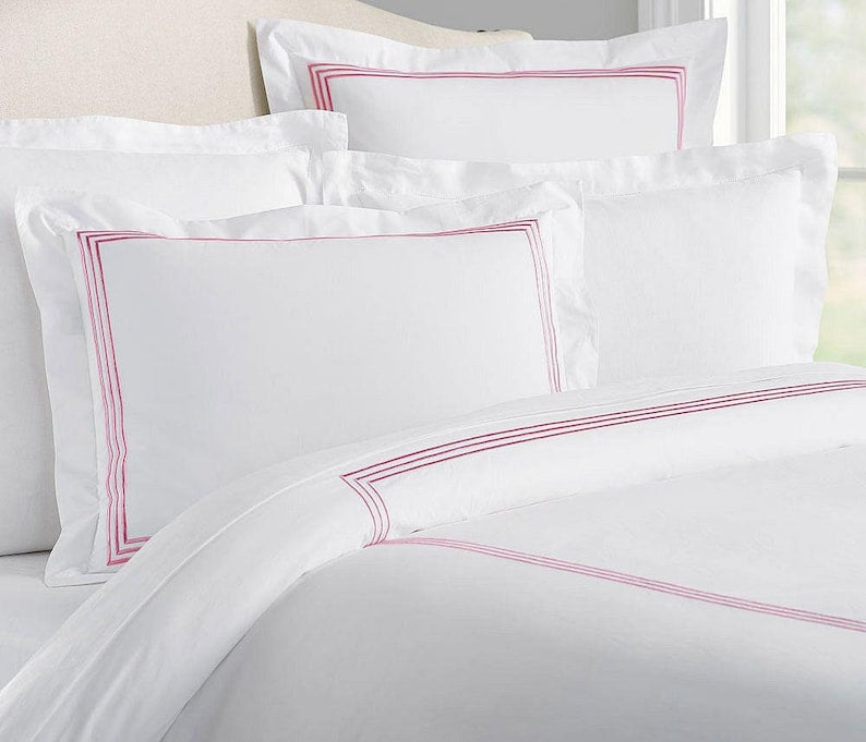 Lines Cotton Sateen Embroidered Edge Duvet Cover Set-Duvet Cover-DECOROLALA