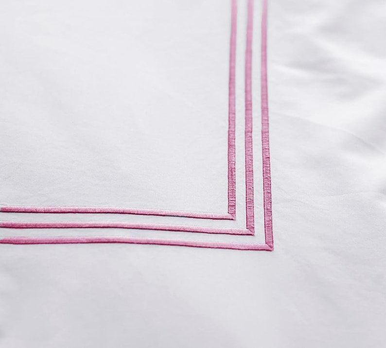 Lines Cotton Sateen Embroidered Edge Duvet Cover Set-Duvet Cover-DECOROLALA