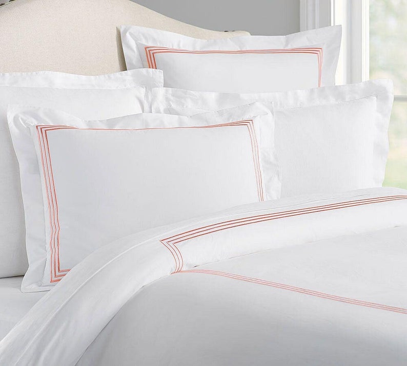 Lines Cotton Sateen Embroidered Edge Duvet Cover Set-Duvet Cover-DECOROLALA