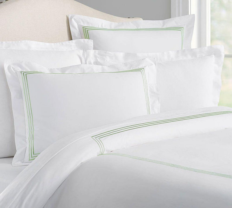 Lines Cotton Sateen Embroidered Edge Duvet Cover Set-Duvet Cover-DECOROLALA