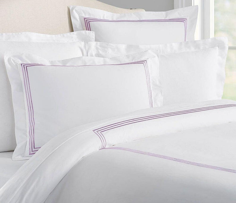 Lines Cotton Sateen Embroidered Edge Duvet Cover Set-Duvet Cover-DECOROLALA