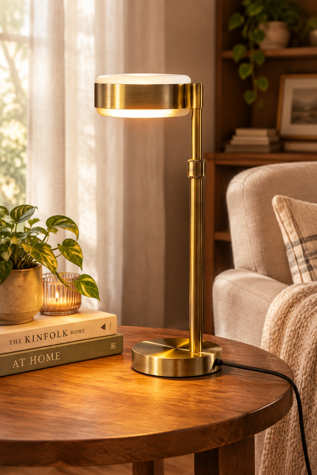 Linis Table Lamp - Antique Brass Adjustable 17-24"-Lighting-DECOROLALA
