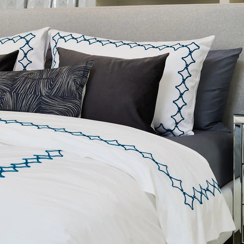 Links Cotton Sateen Embroidered Duvet Cover Set-Bed Sheet-DECOROLALA