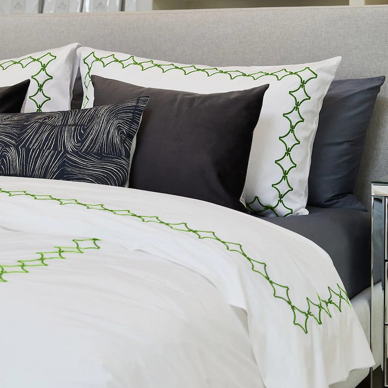 Links Cotton Sateen Embroidered Duvet Cover Set-Bed Sheet-DECOROLALA