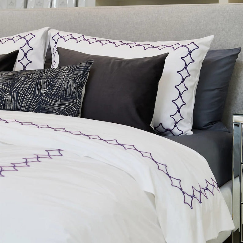 Links Cotton Sateen Embroidered Duvet Cover Set-Bed Sheet-DECOROLALA