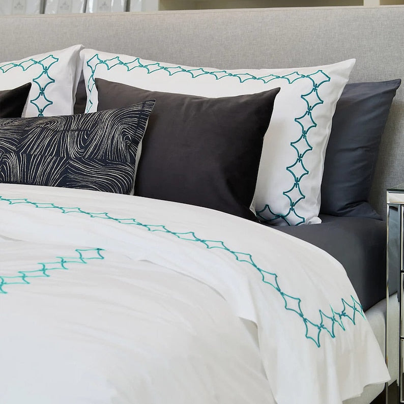 Links Cotton Sateen Embroidered Duvet Cover Set-Bed Sheet-DECOROLALA