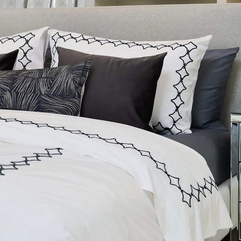 Links Cotton Sateen Embroidered Duvet Cover Set-Bed Sheet-DECOROLALA