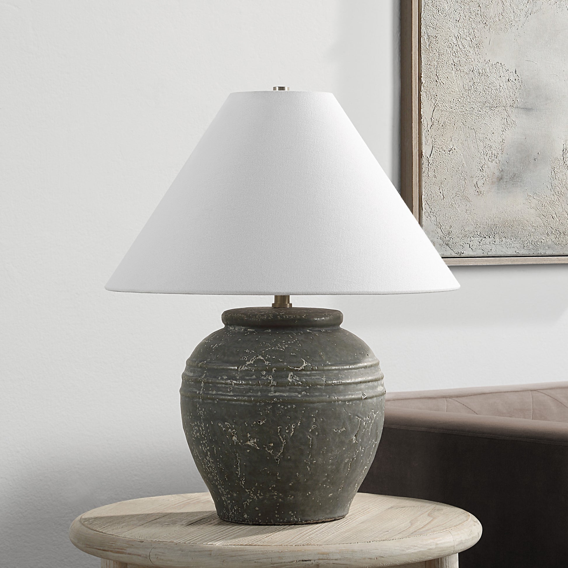 Lino 21" Table Lamp - Ceramic Base, Green-Table Lamp-DECOROLALA