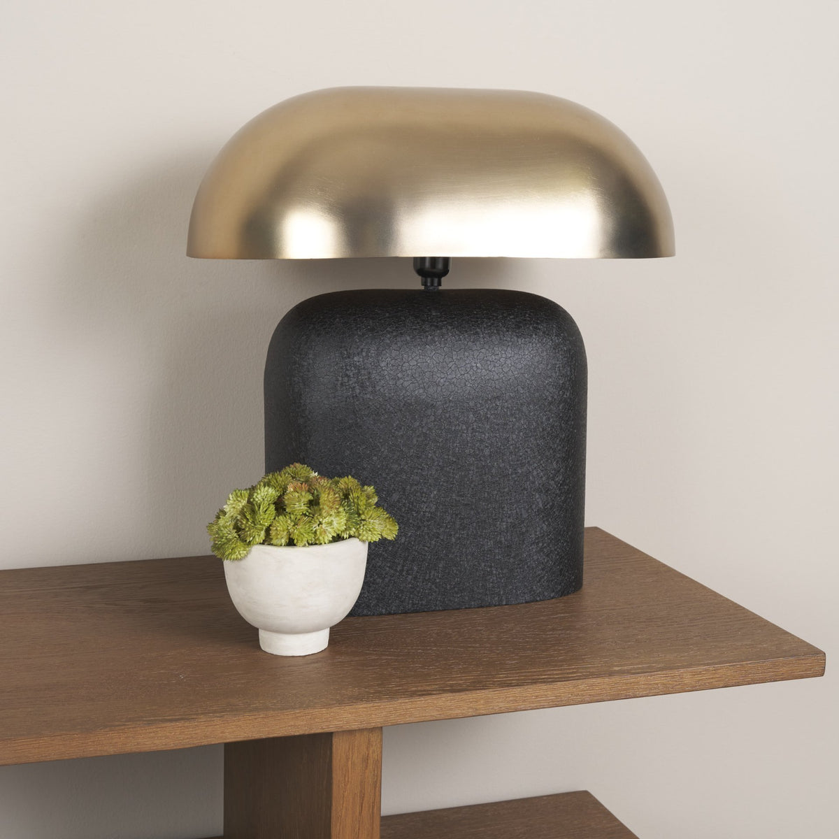 Liorre Textured Black Metal Base w/ Gold Metal Shade 1-Light Table Lamp-Table Lamps-DECOROLALA