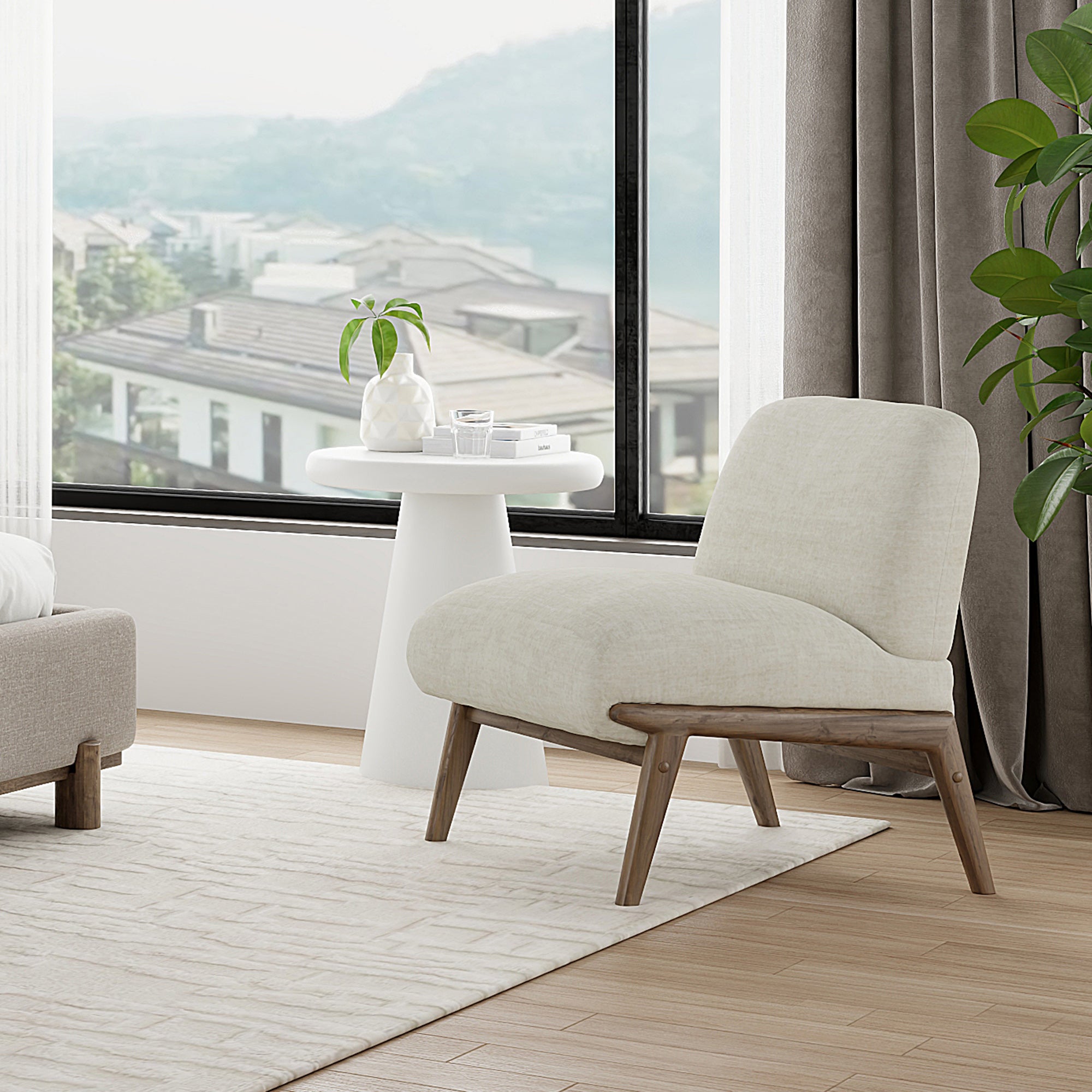 Lisson Accent Chair - Beige Velvet with Walnut Wood Frame-DECOROLALA