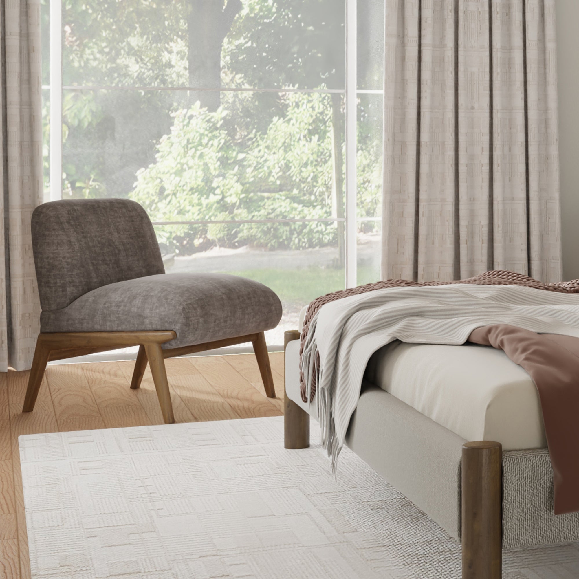 Lisson Accent Chair - Dark Taupe Velvet with Walnut Wood Frame-DECOROLALA