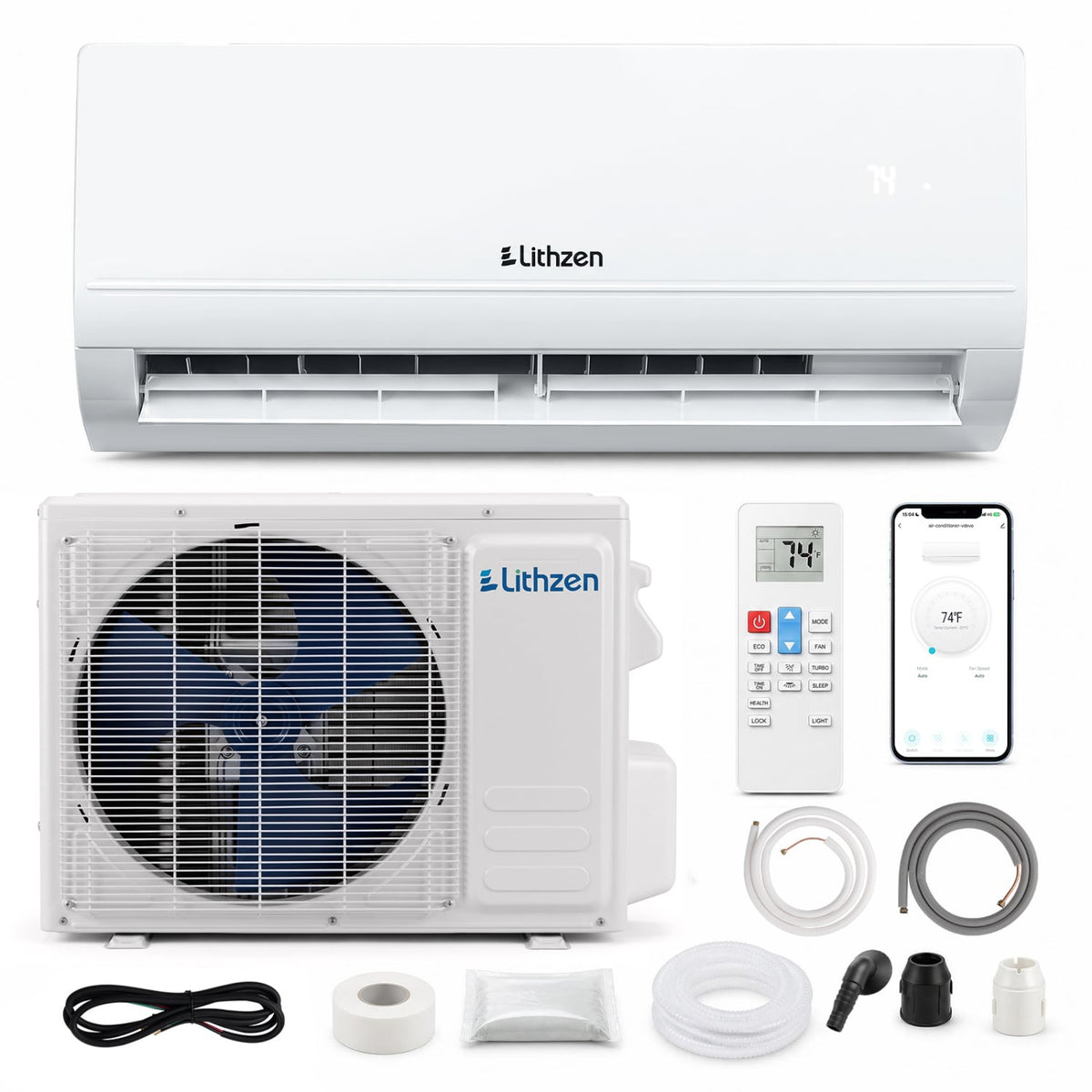 Lithzen 12000 BTU 208-230V 17 SEER2 Mini Split Air Conditioner and Heater WiFi Enabled-Mini Split Air Conditioners-DECOROLALA