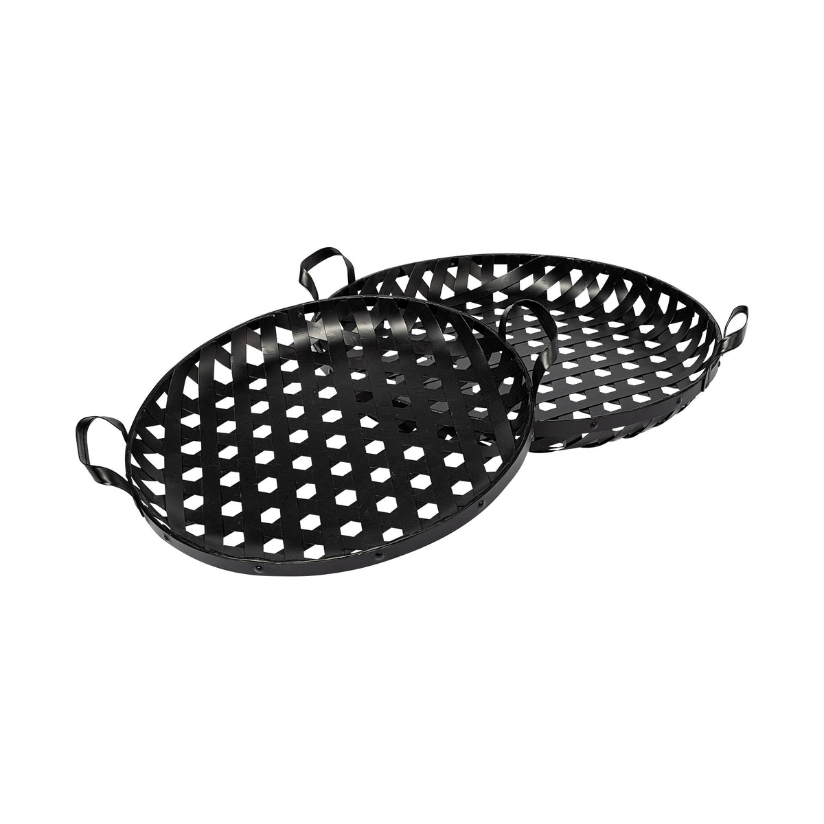Lito Black Woven Metal Round Serving Trays-Decorative Trays-DECOROLALA