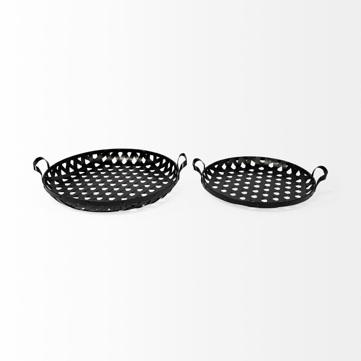 Lito (Set of 2) Black Woven Metal Round Serving Trays-Trays-DECOROLALA