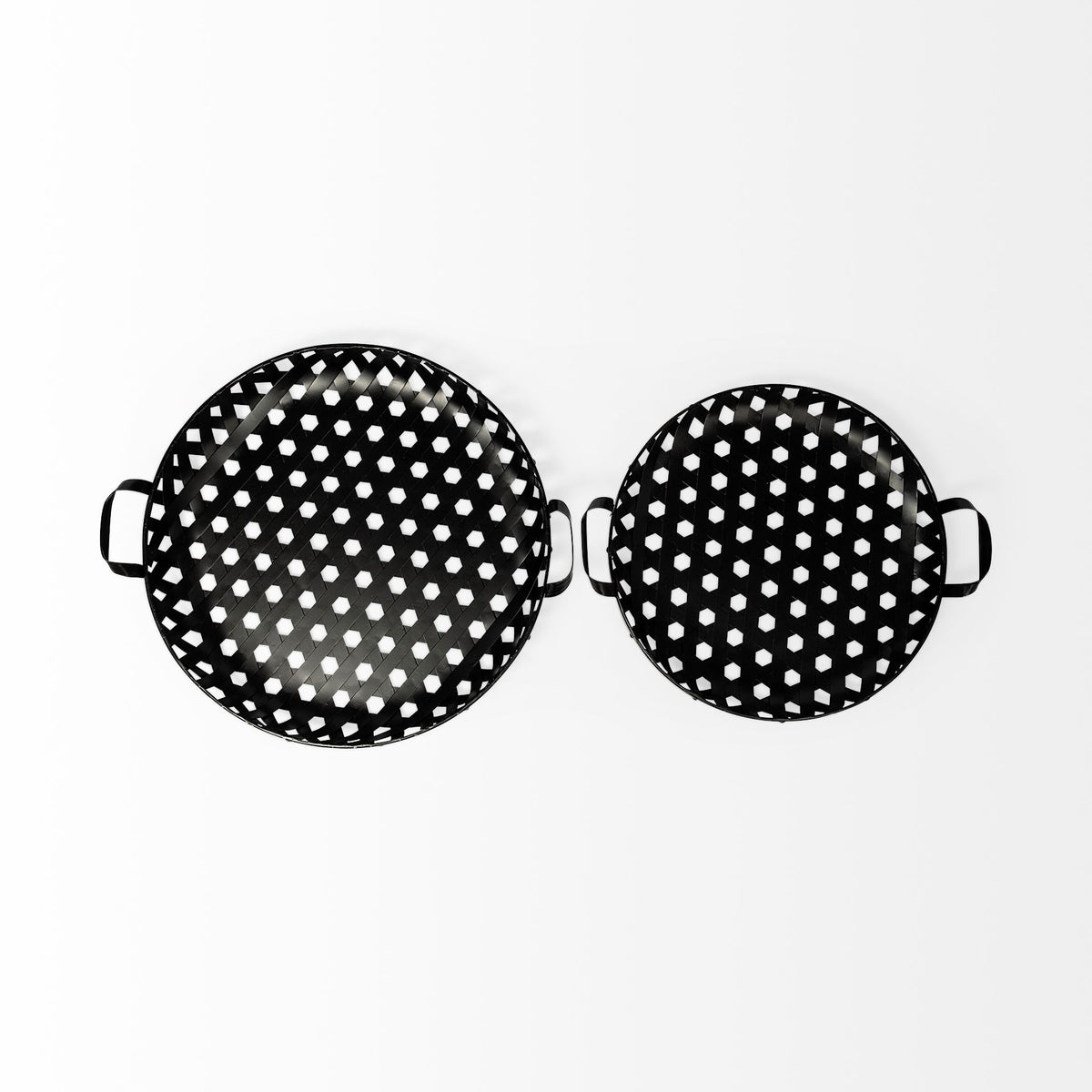 Lito (Set of 2) Black Woven Metal Round Serving Trays-Trays-DECOROLALA