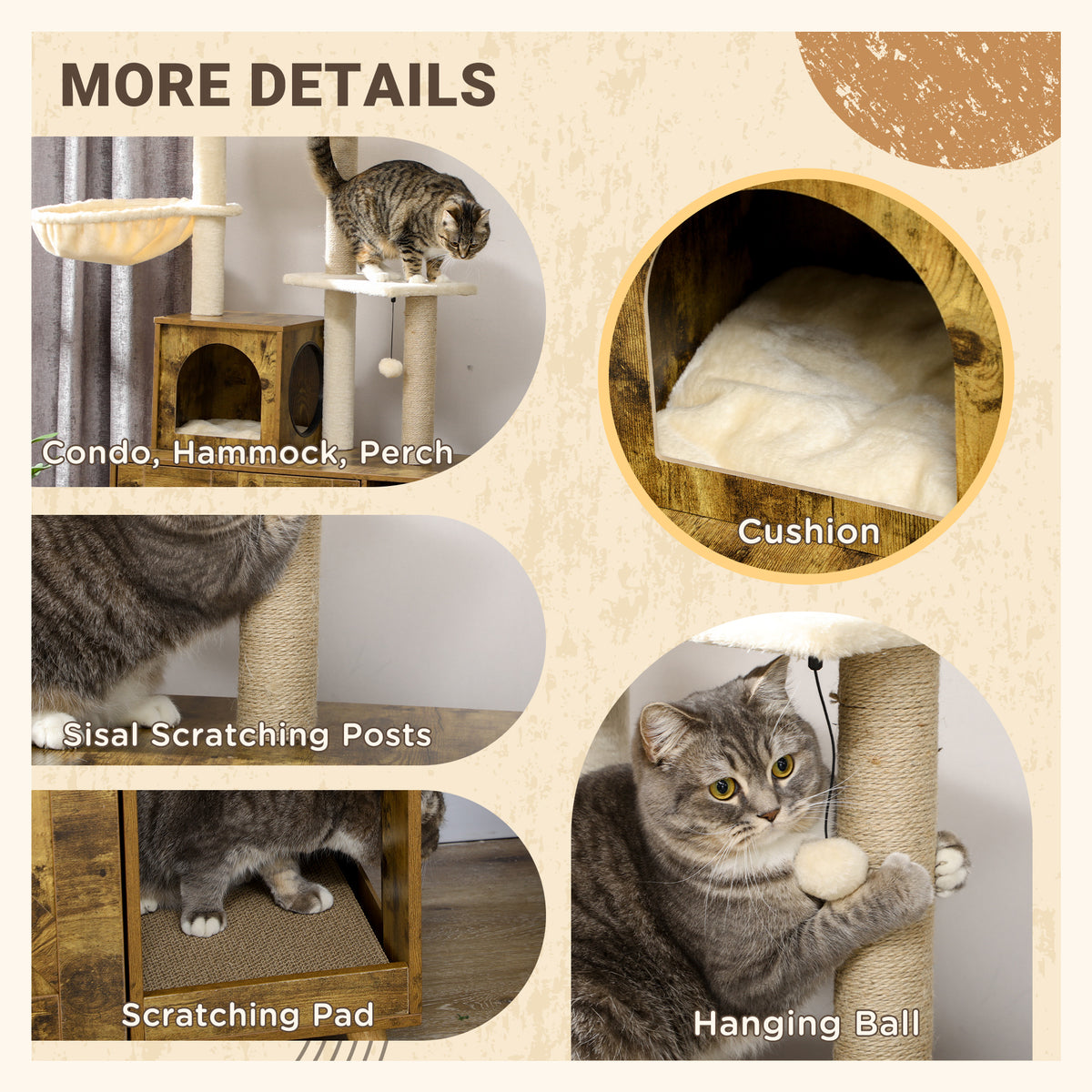 Litter Box Enclosure with Cat Tree Tower - Rustic Brown-Cats-DECOROLALA