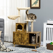 Litter Box Enclosure with Cat Tree Tower - Rustic Brown-Cats-DECOROLALA