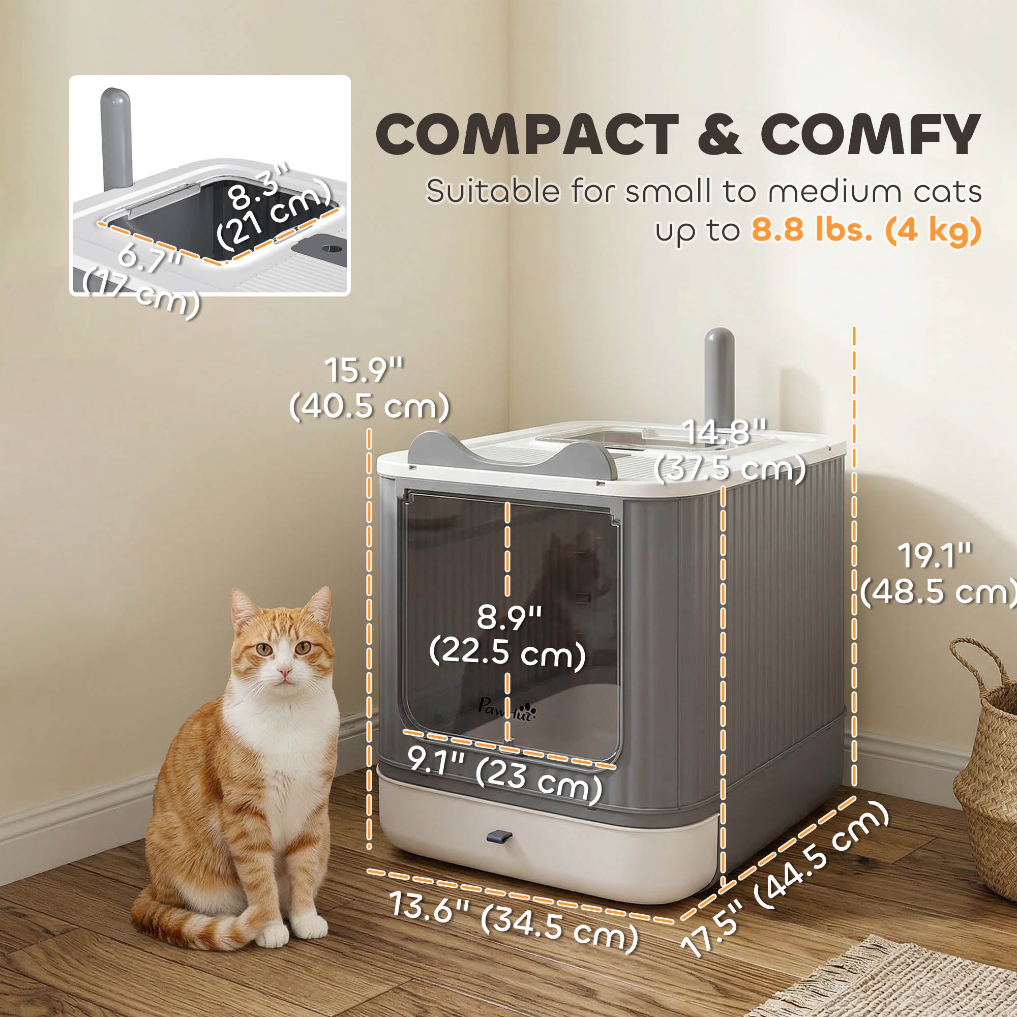 Litter Box with Lid, Enclosed Kitty Litter Box with Front-Entry, Top-Exit, Scoop, Deodorizer Bag for Medium Cats, White-Cats-DECOROLALA