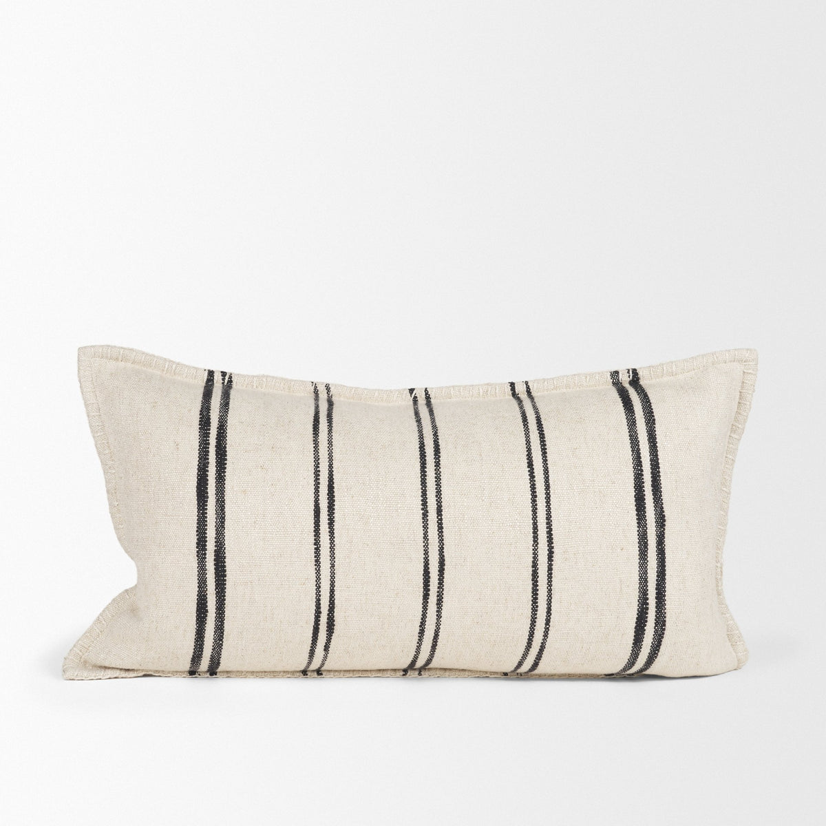 Liv 14x26 Lumbar Cream w/ Black Stripes Pillow Cover w/Down Filler-Decorative Pillows-DECOROLALA