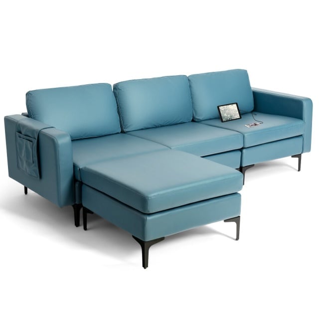 Living Room Deluxe Furniture Set-Accent Chair+Modular L-Shaped Sectional Sofa+LED Coffee Table-Living Room Furniture Sets-DECOROLALA