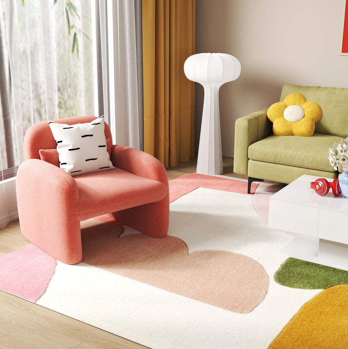 Living Room Deluxe Furniture Set-Accent Chair+Modular L-Shaped Sectional Sofa+LED Coffee Table-Living Room Furniture Sets-DECOROLALA
