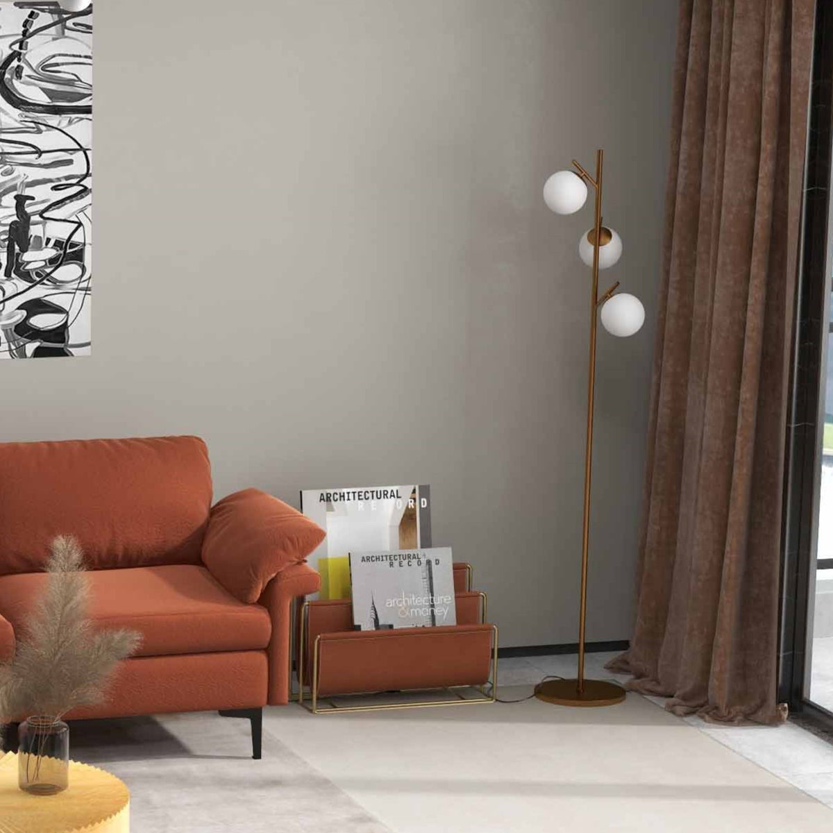 Living Room Set: Floor Lamp + Accent Chair + 3-Seat Sofa-Living Room Furniture Sets-DECOROLALA