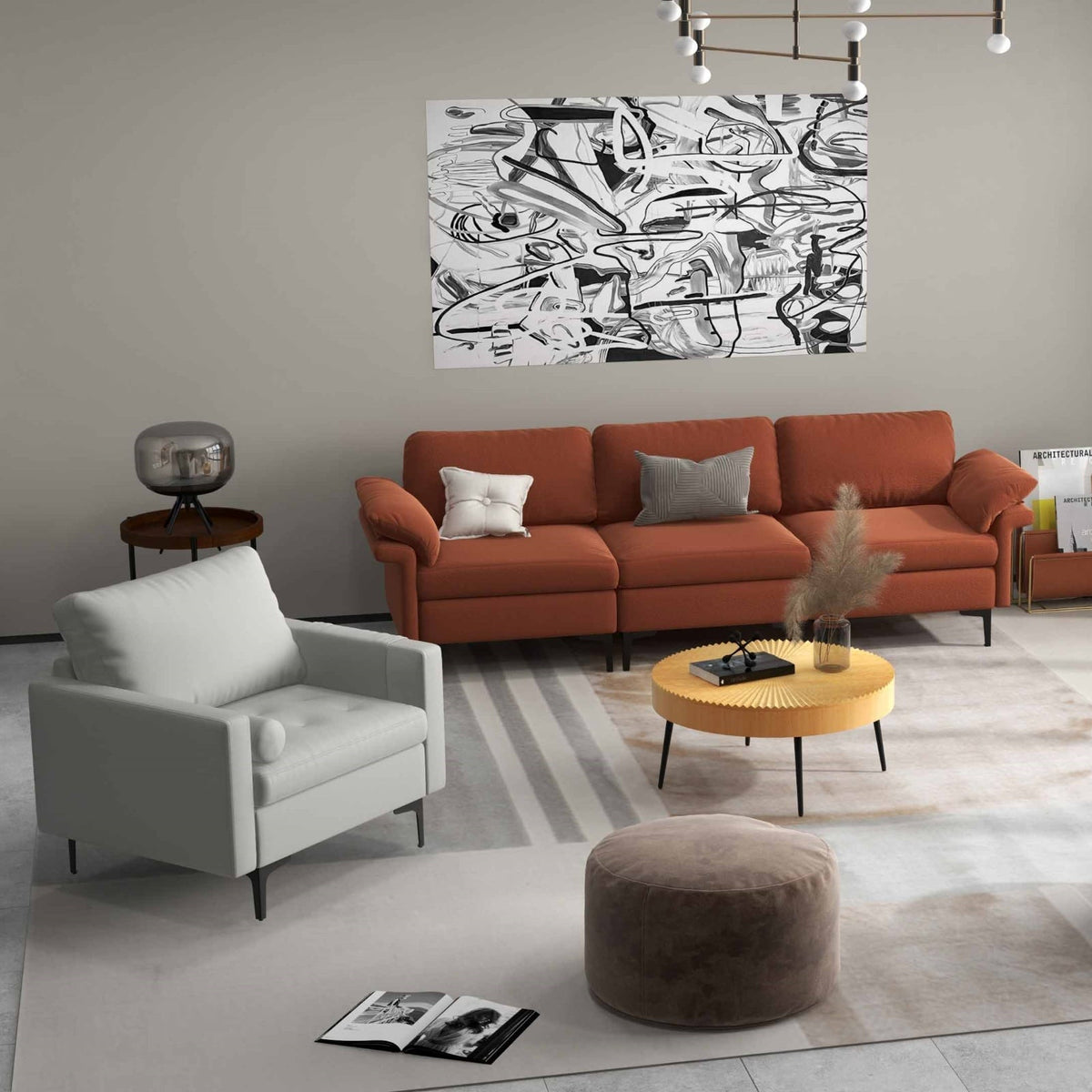 Living Room Set: Floor Lamp + Accent Chair + 3-Seat Sofa-Living Room Furniture Sets-DECOROLALA