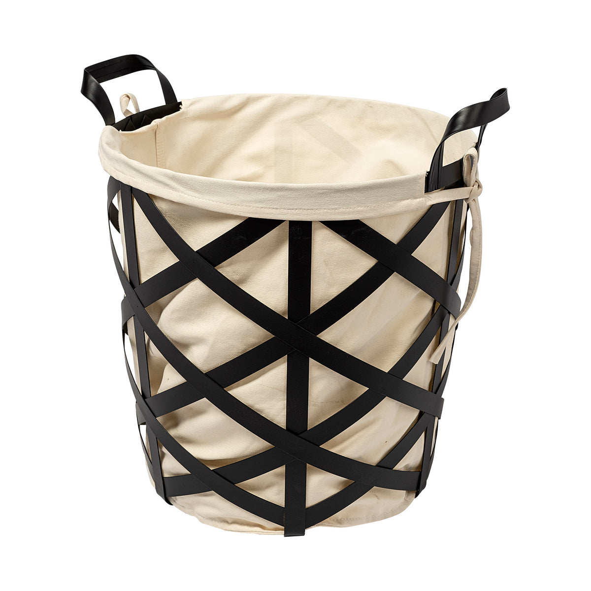 Liya 18L x 15W Black Metal Basket with Cream Fabric Liner-Decorative Baskets-DECOROLALA
