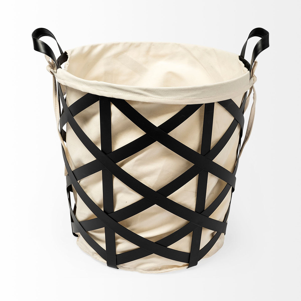Liya 18L x 15W Black Metal Basket with Cream Fabric Liner-Decorative Baskets-DECOROLALA