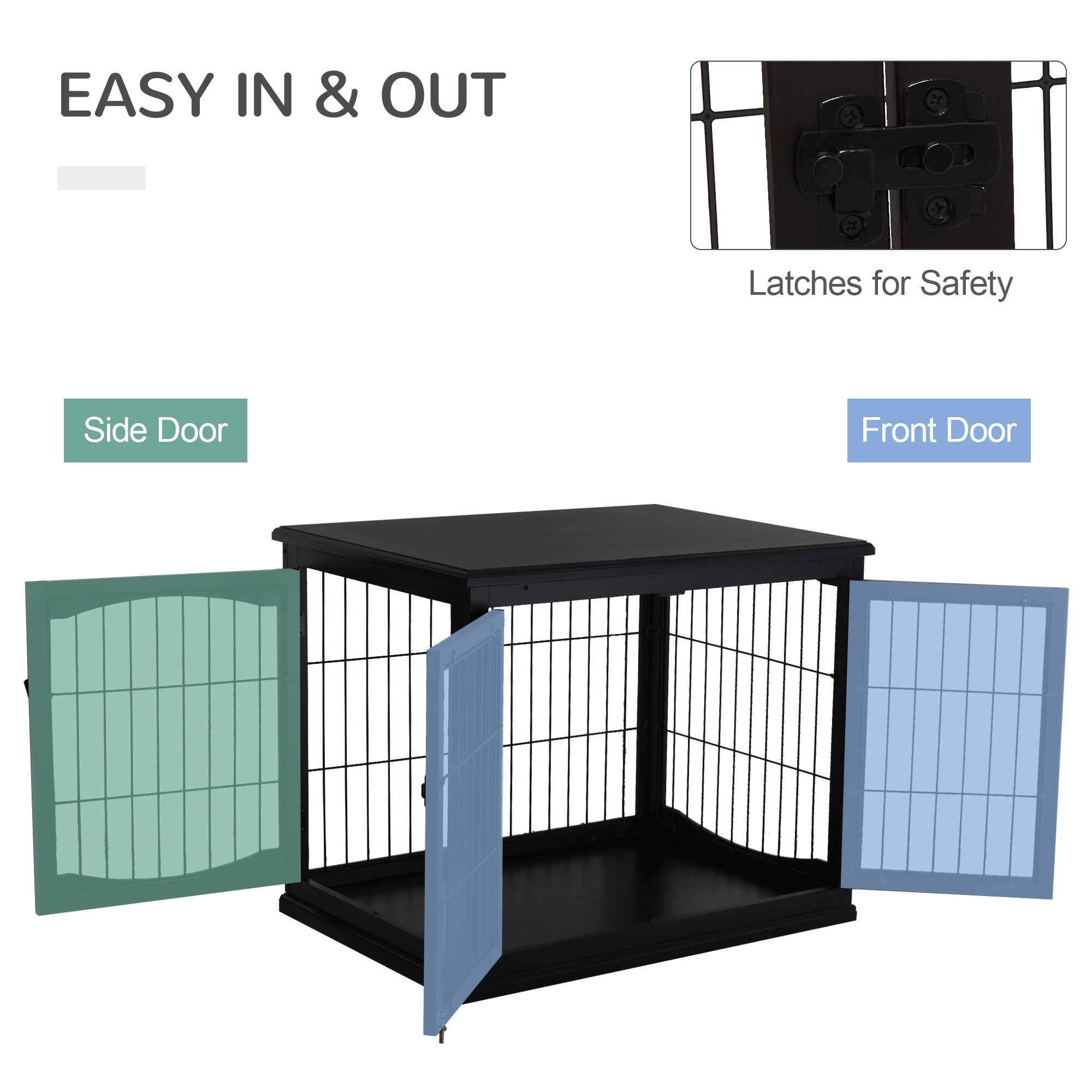 26" Wooden Dog Cage with Double Door Entrance & Simple Modern Design, Black