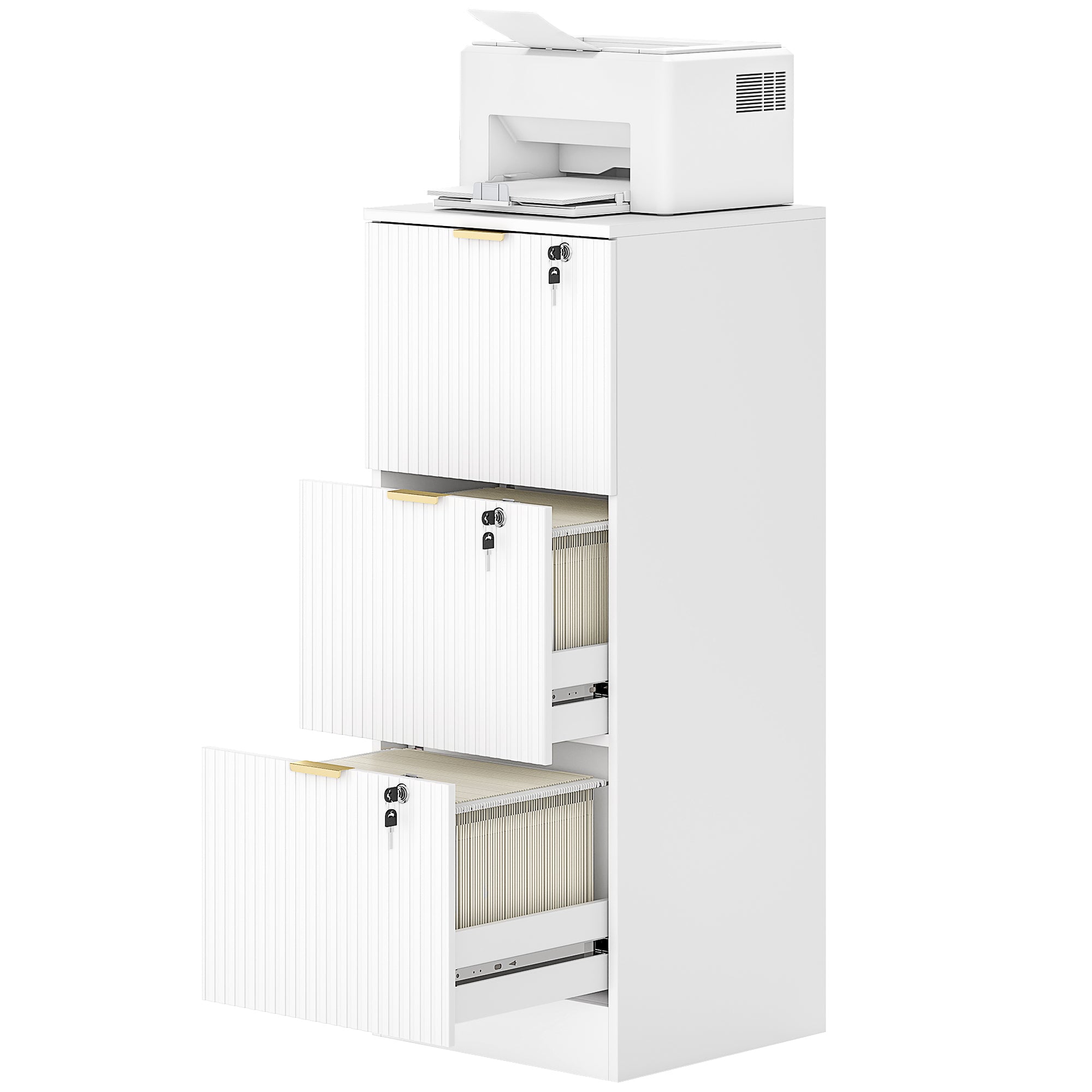 Lockable 3-Drawer Filing Cabinet - White MDF 40" H-Office Products > Office Furniture > Office Cabinets & Cupboards-DECOROLALA