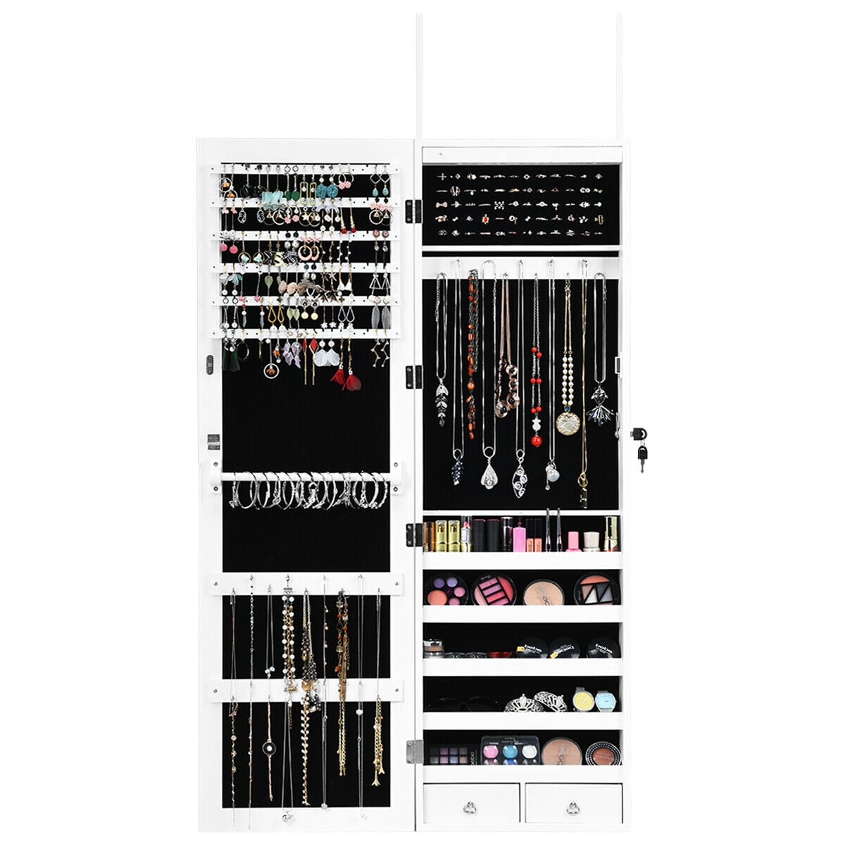 Lockable Armoire Jewelry Cabinet with LED Lights-Jewelry Armoires-DECOROLALA