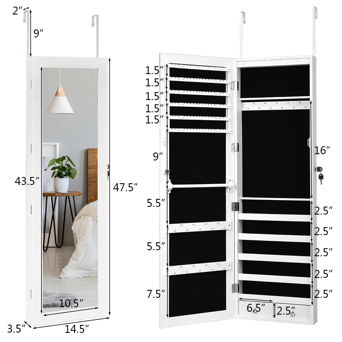 Lockable Armoire Jewelry Cabinet with LED Lights-Jewelry Armoires-DECOROLALA